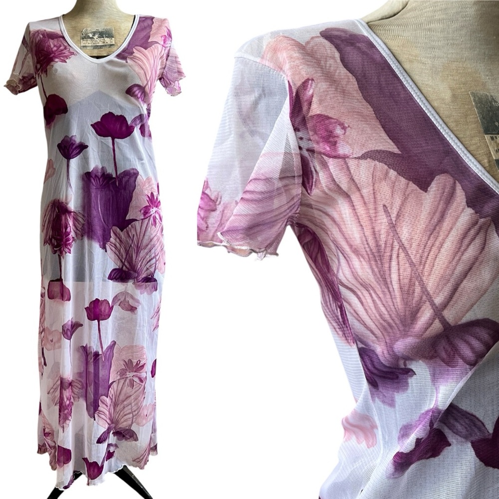 Vintage 90s Sheer Mesh Floral Dress